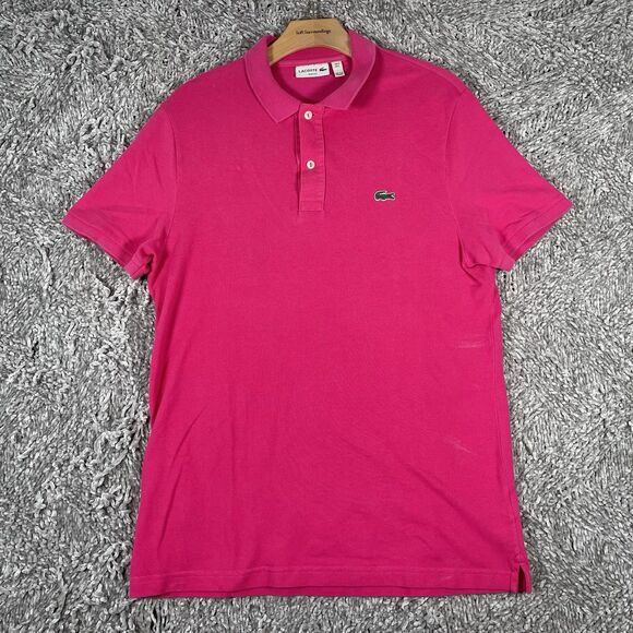 Lacoste Polo Shirt Men’s Size Large Slim Fit Pink Short Sleeve Golf Preppy - Picture 1 of 5